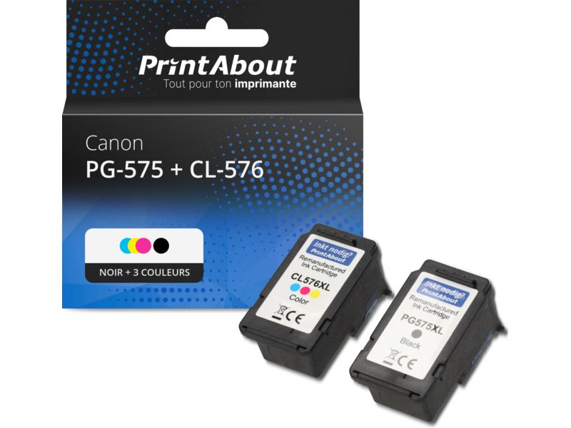 Cartouche compatible Canon PG-575 + CL-576 - Noir + 3 couleurs - Multipack
