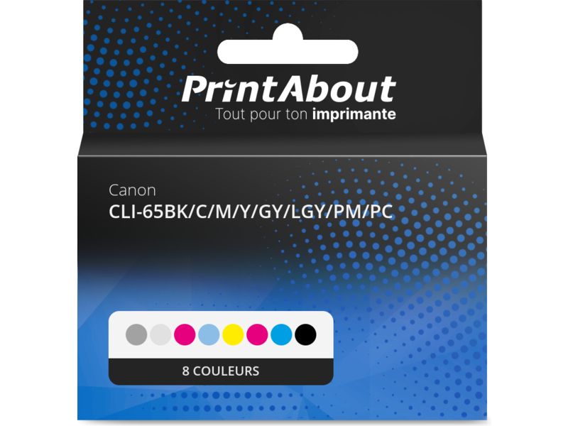 Cartouche compatible Canon CLI-65BK/C/M/Y/GY/LGY/PM/PC - 8 couleurs - Multipack