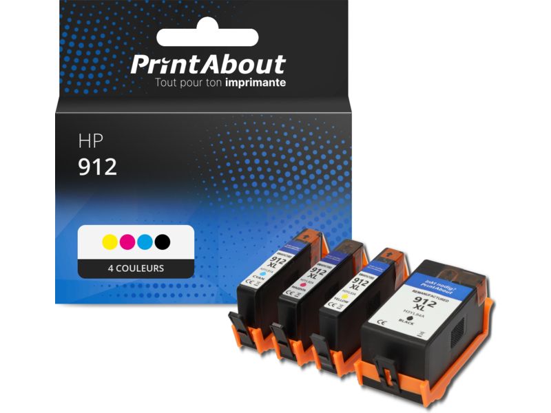 Cartouche compatible HP 912 (3YL77/78/79/80AE) - 4 couleurs - Multipack
