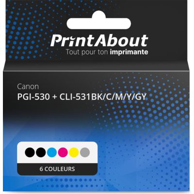 Cartouche compatible Canon PGI-530 + CLI-531BK/C/M/Y/GY - 6 couleurs - Multipack