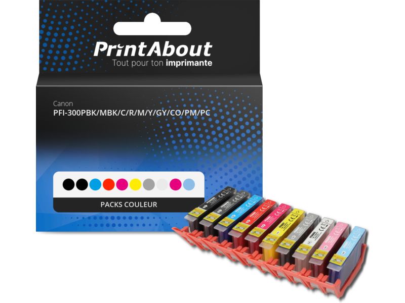 Ménage Cartouche d'encre Canon PFI-300PBK/MBK/C/R/M/Y/GY/CO/PM/PC Multipack 10 couleurs
