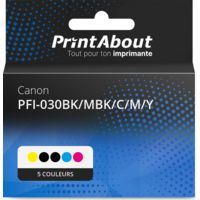 Cartouche compatible Canon PFI-030BK/MBK/C/M/Y - 5 couleurs - Multipack