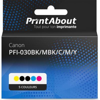 Cartouche compatible Canon PFI-030BK/MBK/C/M/Y - 5 couleurs - Multipack