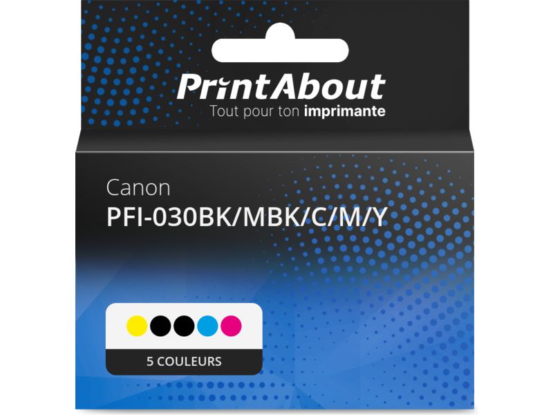 Cartouche compatible Canon PFI-030BK/MBK/C/M/Y - 5 couleurs - Multipack