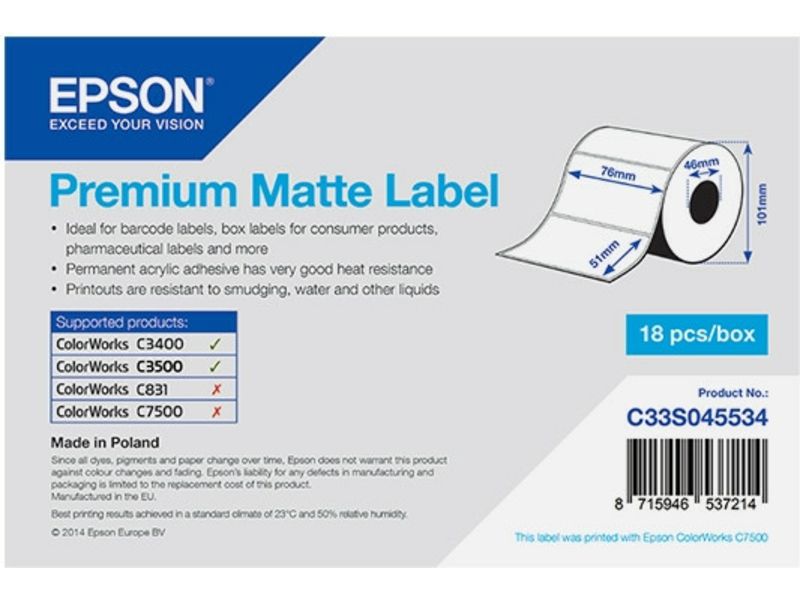 Epson C33S045534 Premium Matte - (51mm x 76mm) - Blanc - Étiquette