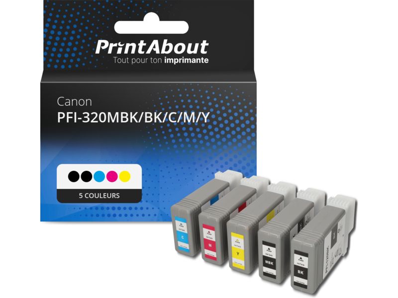 Cartouche compatible Canon PFI-320MBK/BK/C/M/Y - 5 couleurs - Multipack