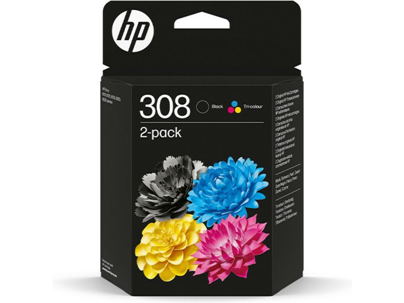 HP 308 (6L6S6UE) - Noir + 3 couleurs - Cartouche d'encre - Multipack