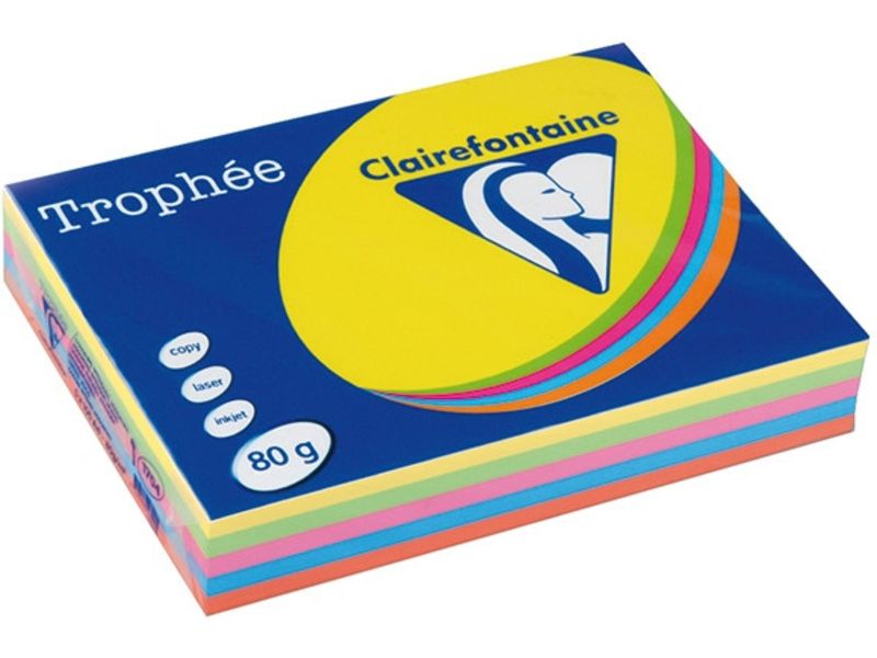 Clairefontaine Multipack intense jaune/vert/orange/rose A4 Papier couleur 80 g/m² (5x100 feuilles)