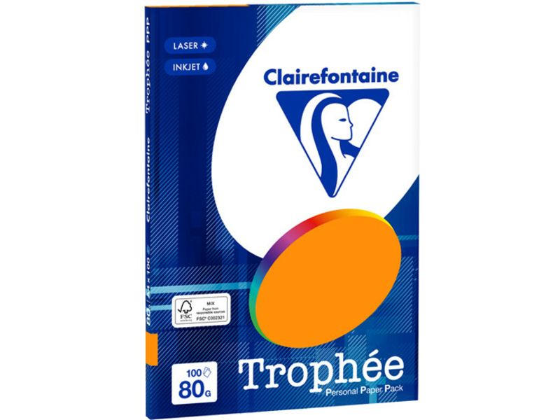 Clairefontaine Orange fluo A4 Papier couleur 80 g/m² (100 feuilles)