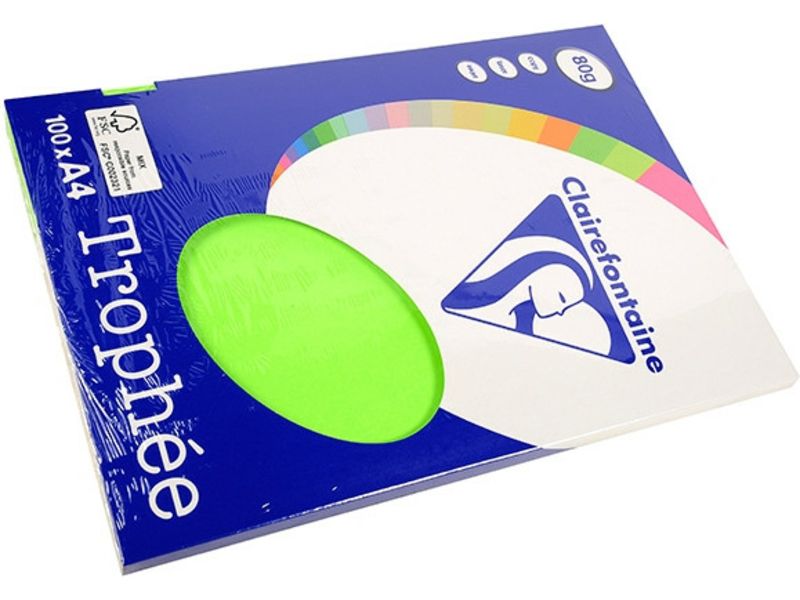 Clairefontaine Vert fluo A4 Papier couleur 80 g/m² (100 feuilles)