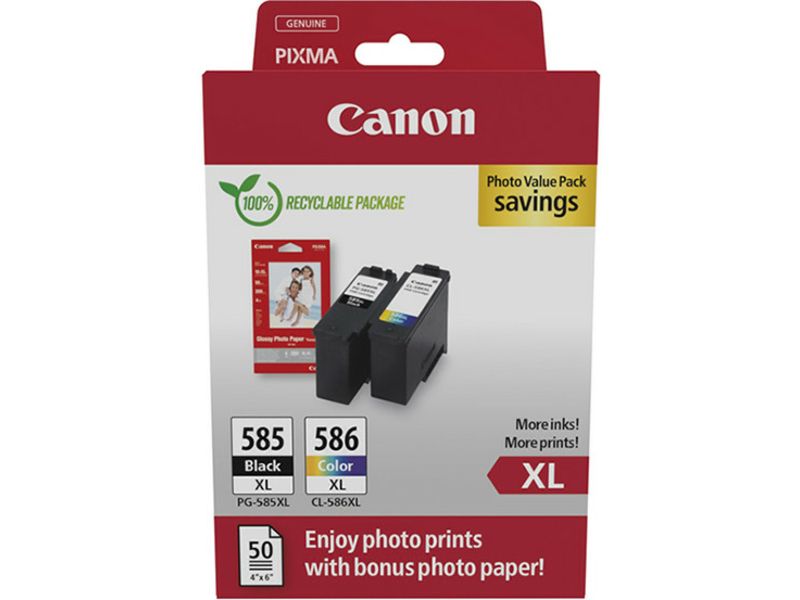 Canon PG-585XL + CL586XL + GP501 - Noir + 3 couleurs - Cartouche d'encre - Grande capacité - Multipack