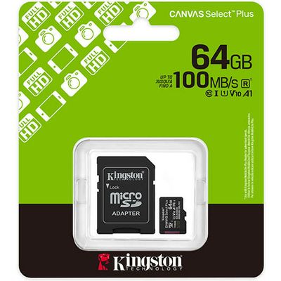 Kingston 64GB microSDXC Canvas Select Plus Gen3 100MB/s A1 Card + Adapter - Carte SD