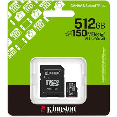 Kingston 512GB microSDXC Canvas Select Plus Gen3 150MB/s A1 Card + Adapter - Carte SD