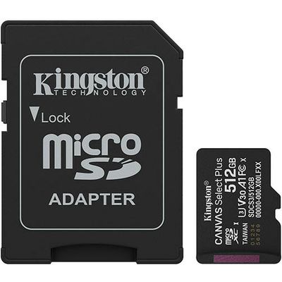 Kingston 512GB microSDXC Canvas Select Plus Gen3 150MB/s A1 Card + Adapter - Carte SD