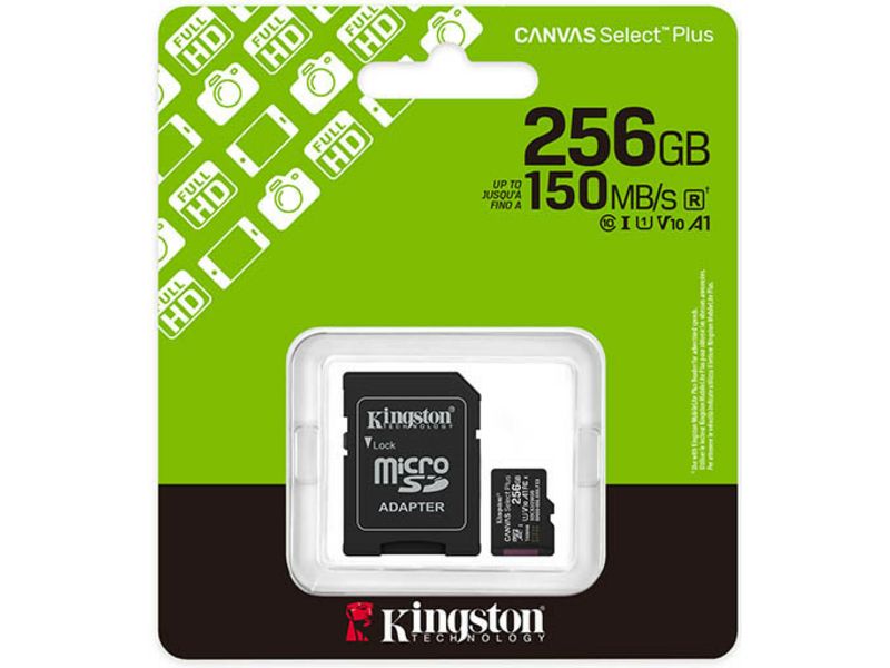 Kingston 256GB microSDXC Canvas Select Plus Gen3 150MB/s A1 Card + Adapter SD-kaart